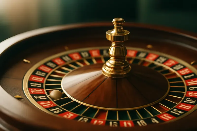 Close-up of live roulette wheel spinning in elegant casino lighting